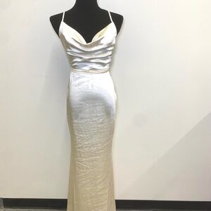 Club L London Elegant Cream Satin Evening Gown